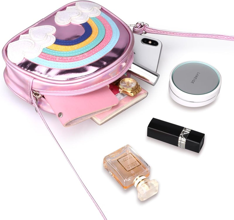 Dksyee Cute Leather Rainbow Crossbody Bag for Little Girls - Image 2